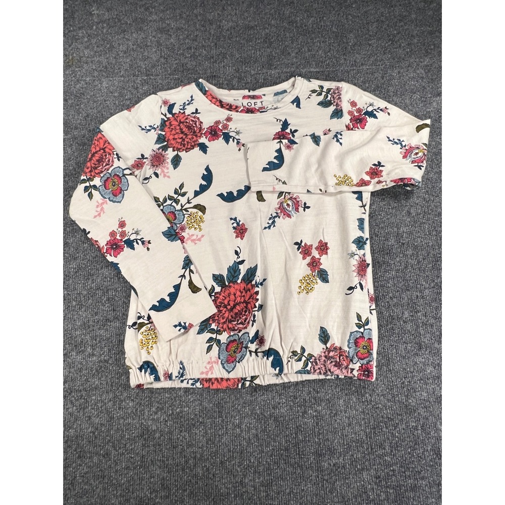 LOFT Floral Crewneck Pullover Top Boho Cottagecore Long Sleeve Small